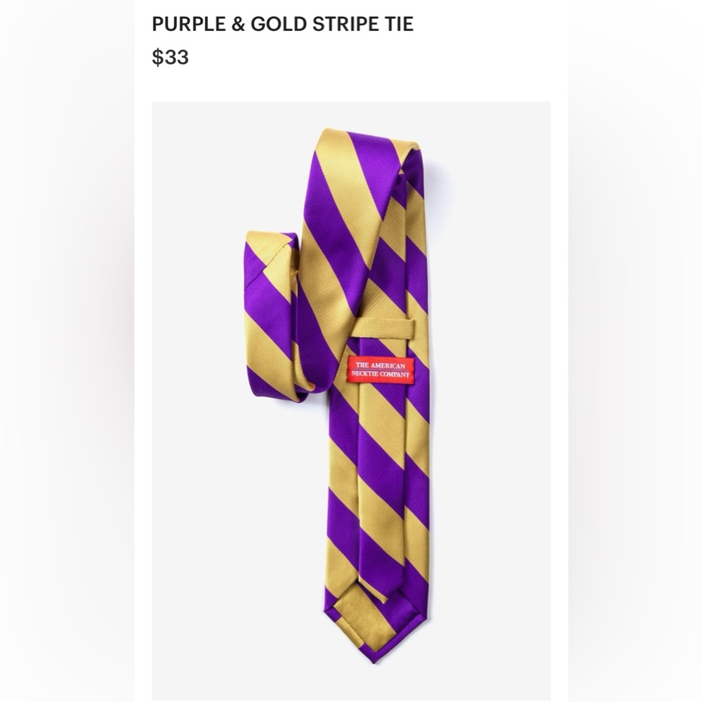 New with tags-The American Necktie Company purple and gold Collegiate Strip Tie